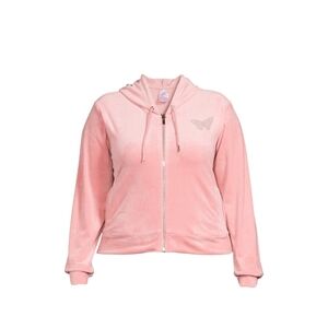No Boundaries NWT Juniors' Pink Velour Zip Hoodie with Rhinestone Butterfly 778